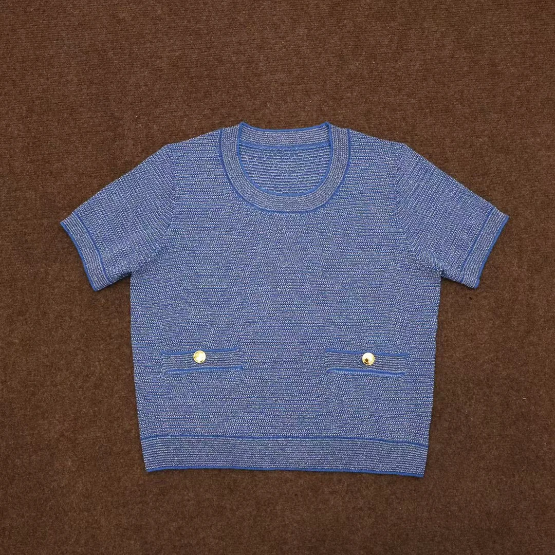 【晨老板】C【暮烟惹棠】时尚条纹圆领短袖针织上衣69257047