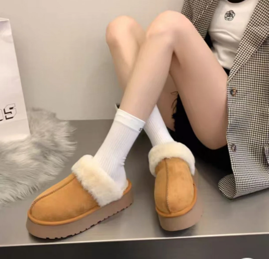 厚底时尚雪地靴女2024冬季新款毛毛棉鞋一脚蹬短筒面包鞋