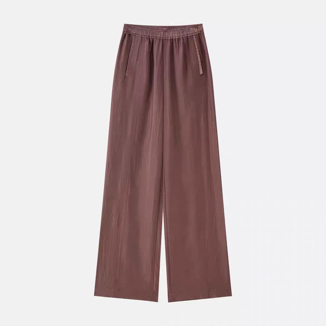 bibi2025新款醋酸凉感窄版阔腿裤夏季松紧腰头舒适透气显瘦8803款