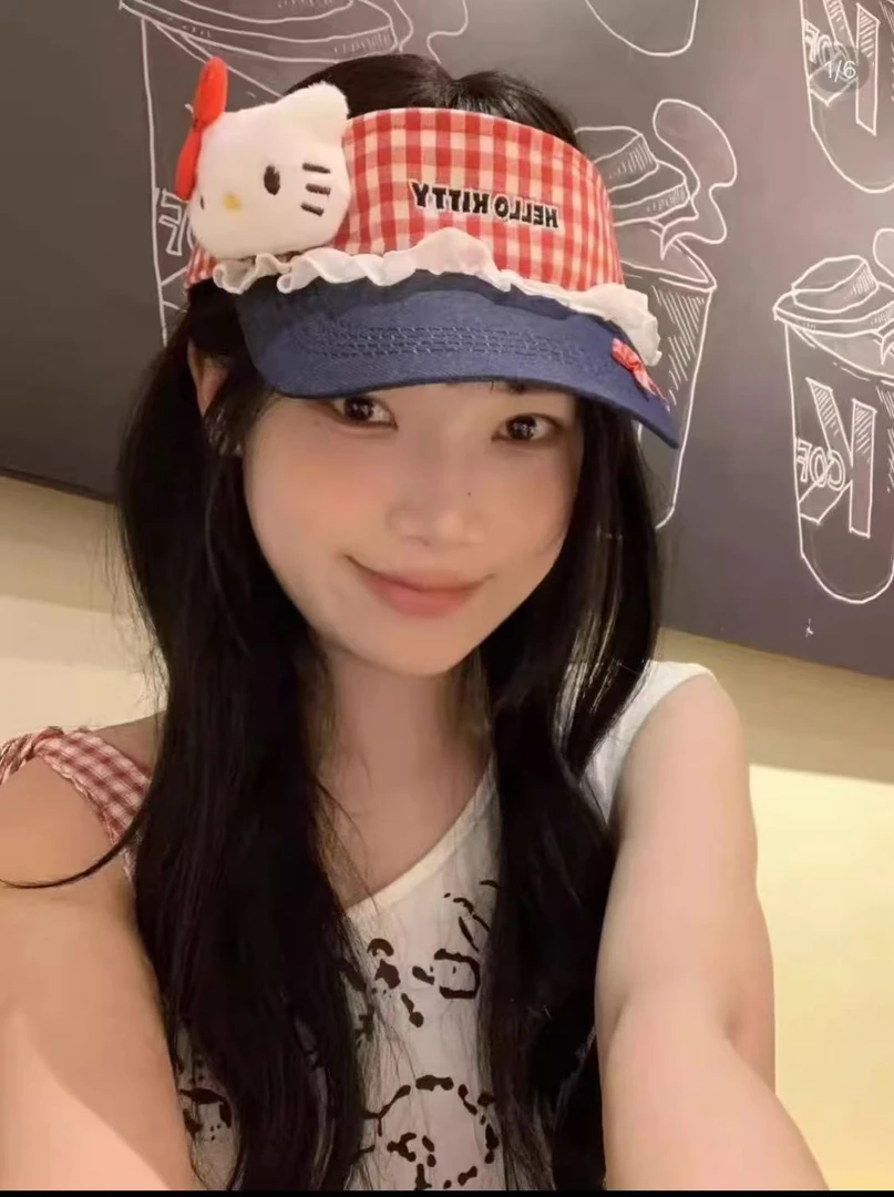 红蓝撞色格纹鸭舌帽可爱夏季遮阳帽可调节