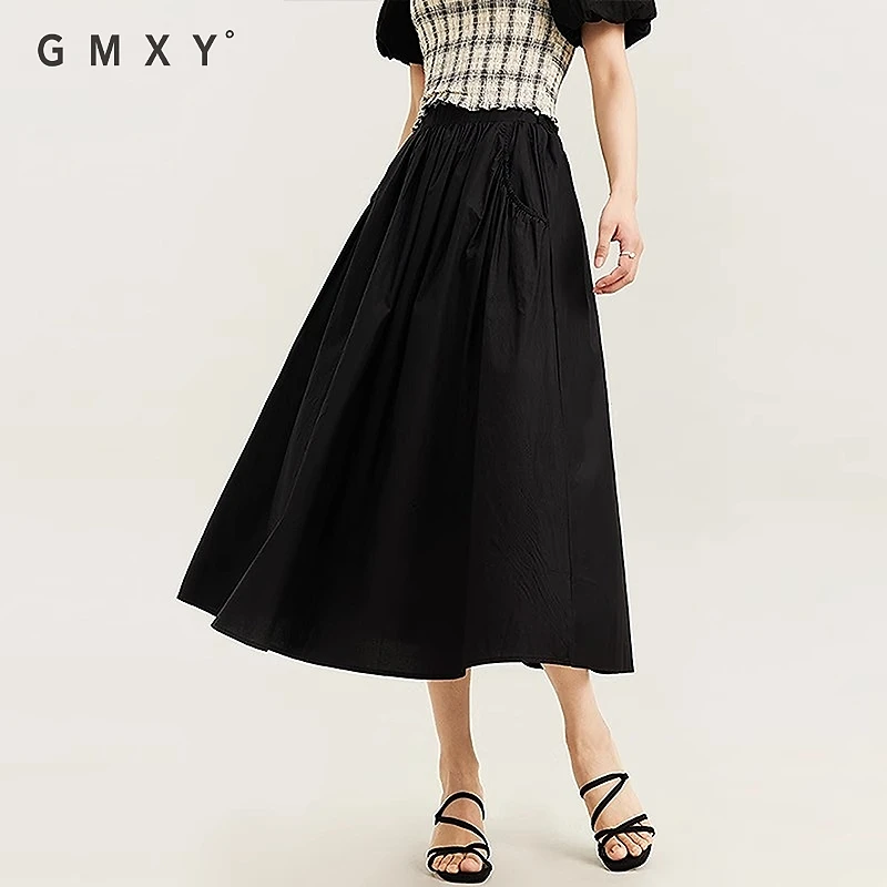 【辛小北专属】古木夕羊2025夏季新品黑色口袋半身裙