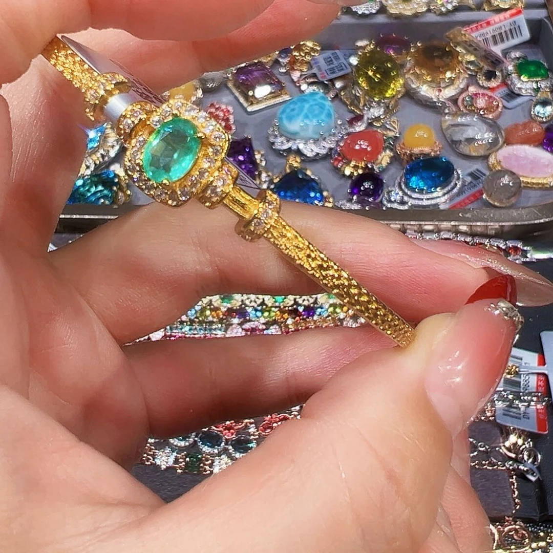 银S925镶嵌祖母绿珠宝奇石