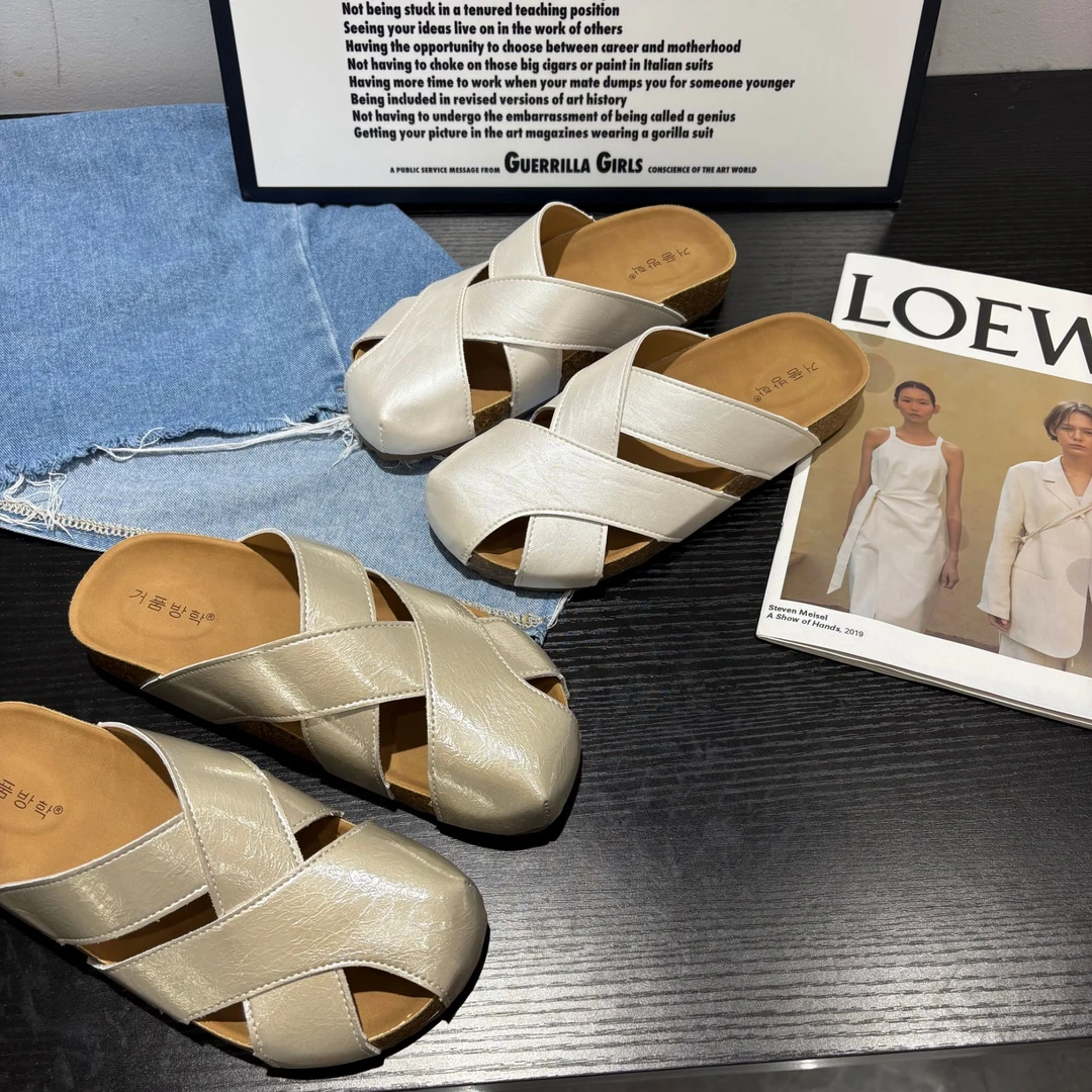 小敏家 复古森系编织镂空凉拖鞋 夏季新款仙女风百搭包头拖鞋H68