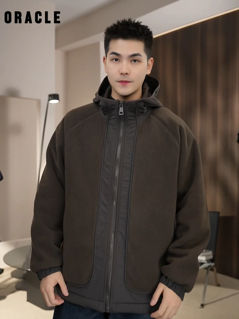 ABPE-双面绒拼接休闲连帽保暖情侣棉服百搭时尚