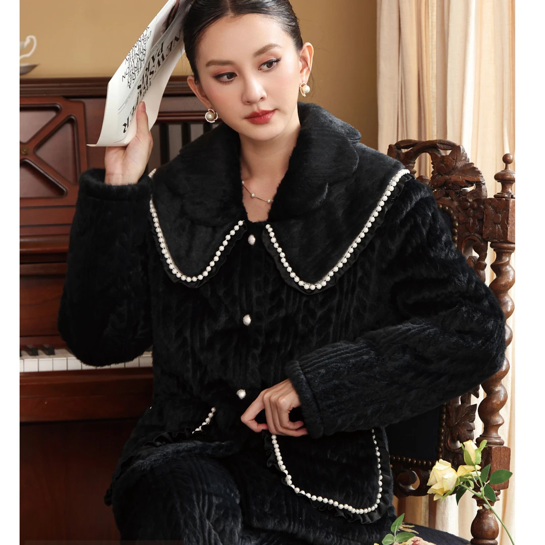 2025冬季夹棉睡衣艾黎克斯设计师加厚轻奢可外穿家居服套装冬款