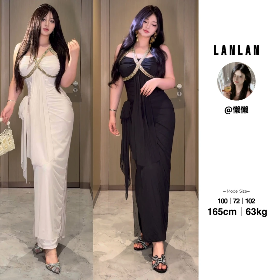 Lanlan现货【巴黎旧刊】纯欲性感挂脖连衣裙高级感修身显瘦包臀裙