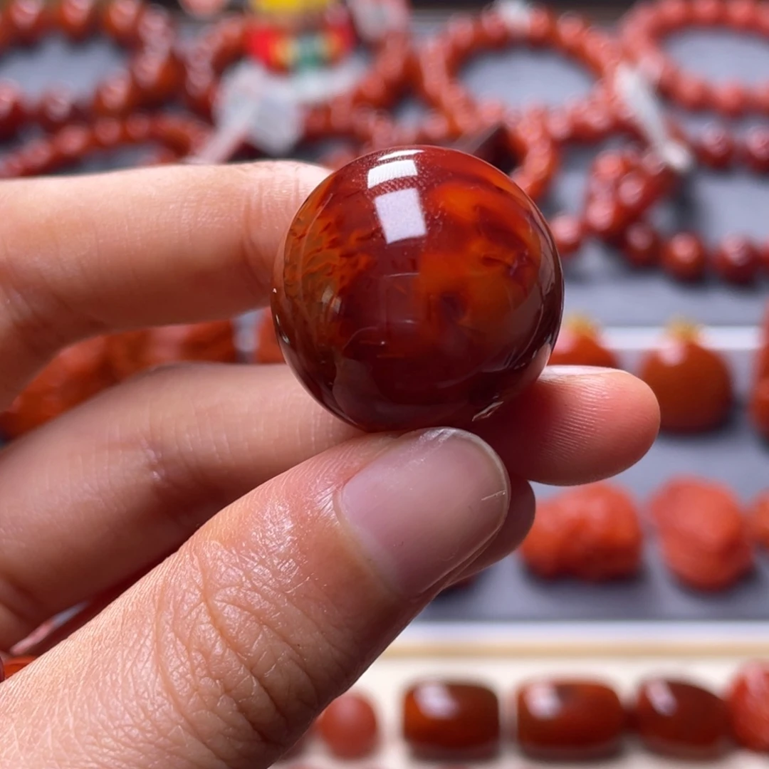 南红玛瑙其他未镶嵌23mm顶品瓦西牛血火焰圆珠