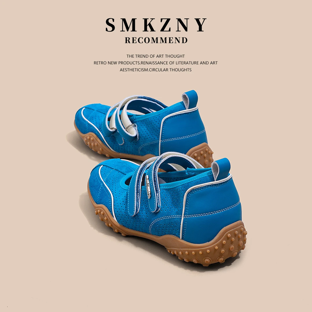 SMKZNY蓝色内增高德训鞋女夏季百搭真皮休闲镂空透气阿甘休闲板鞋