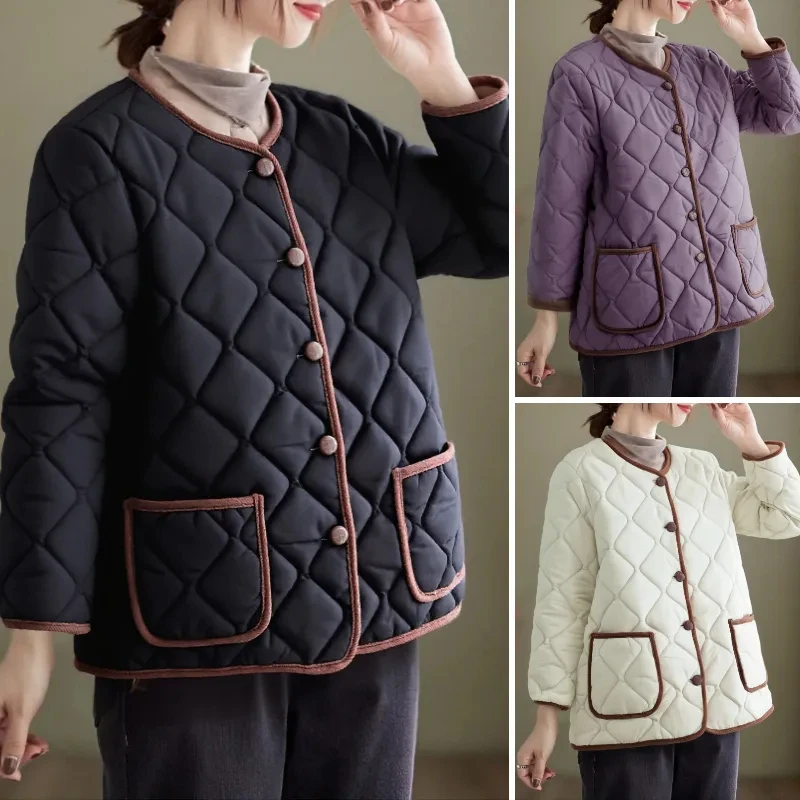 翻领薄款常规纽扣V领中老年女装宽松型纯色极简风