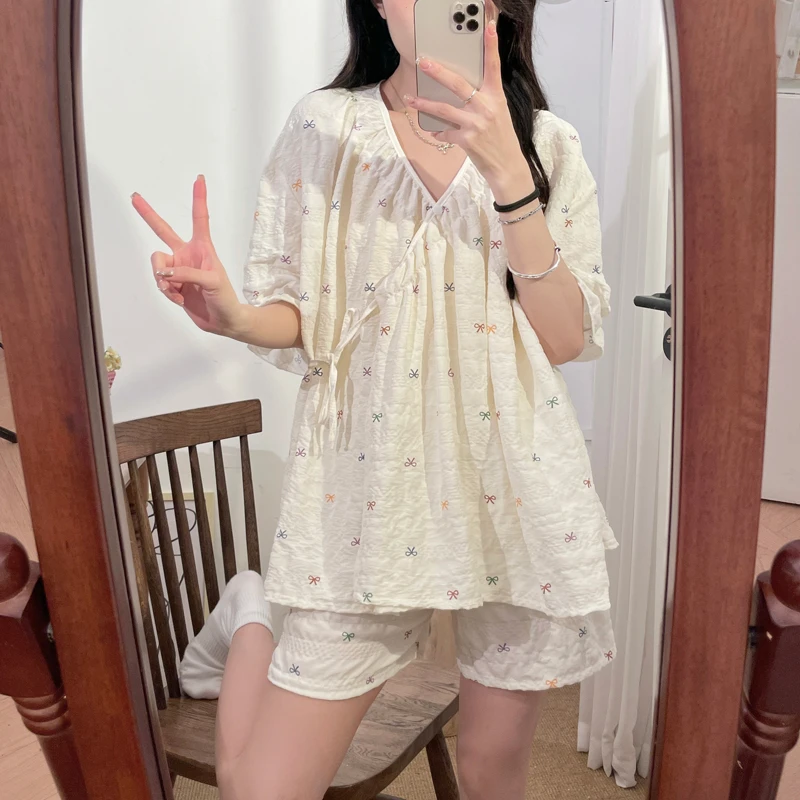 【夏季薄款睡衣】产妇家居服喂奶衣哺乳套装孕期专用喂奶衣待产服