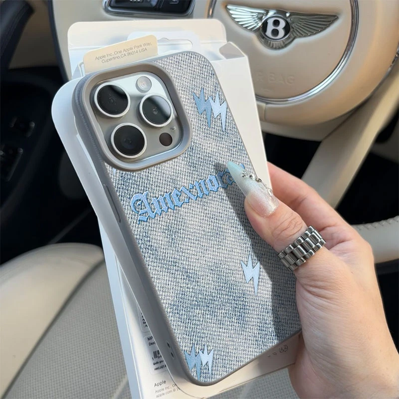 潮牌牛仔闪电适用苹果16p/15手机壳iPhone14promax13荔枝纹12软11