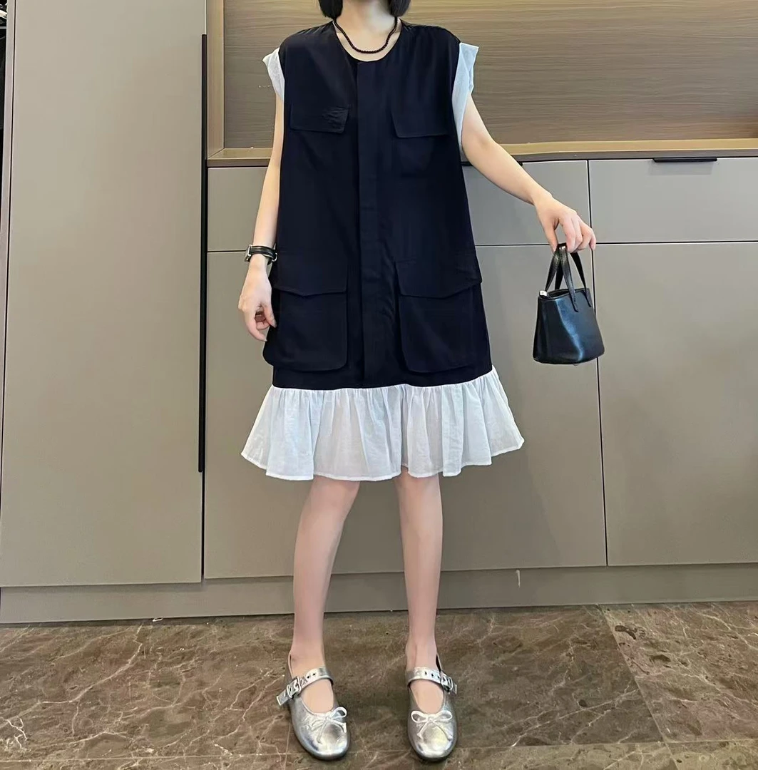 米可/MK-2349YF【撞色拼接简约显瘦感连衣裙】时尚夏季新款连衣裙