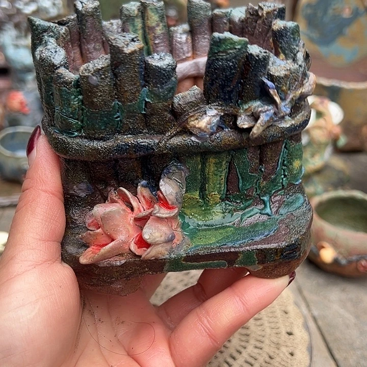 手工粗陶高温花盆