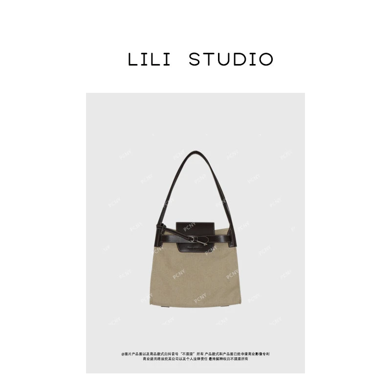 PCNY「帆布托特」不理理秋季新款小众女装设计感老钱风拼接手提包