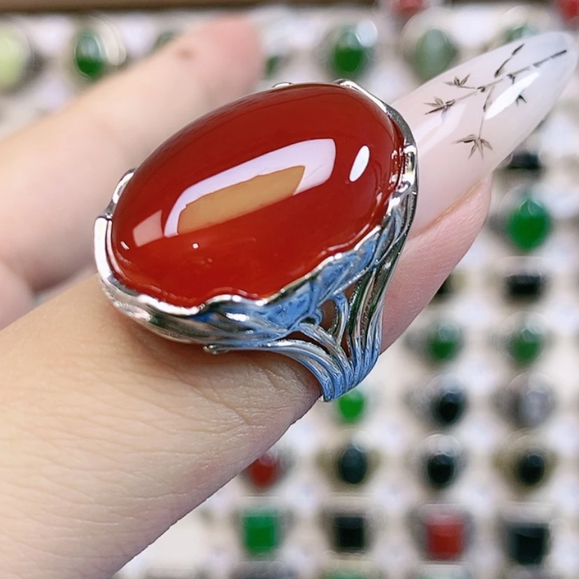 【闪购商品】玛瑙/玉髓戒指银S925镶嵌放****荣