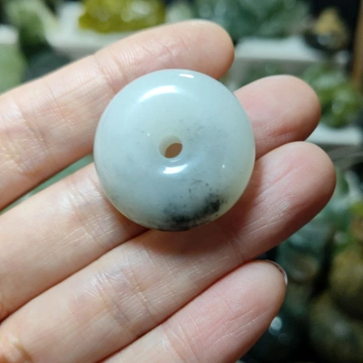 岫玉平安扣未镶嵌茉***～