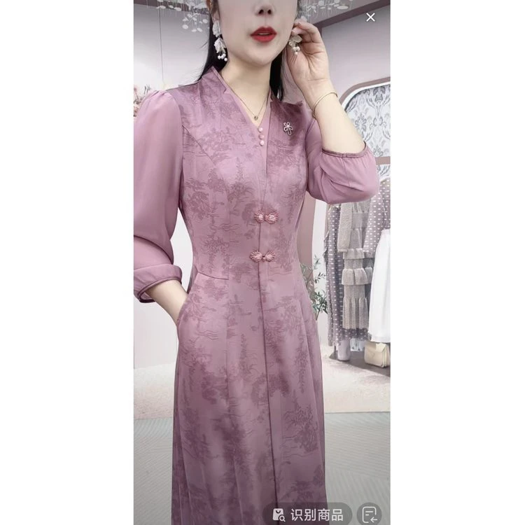 夏季收腰新款修身新中式减龄气质显瘦国风复古中袖连衣裙夏季优雅