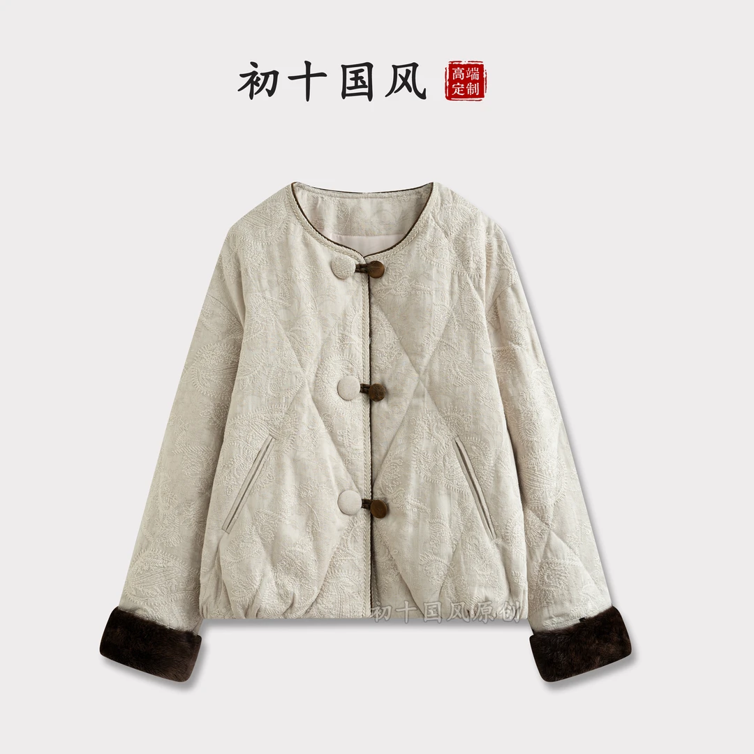 新中式冬季保暖羽绒服立领上衣新中式唐装提花外套Y029