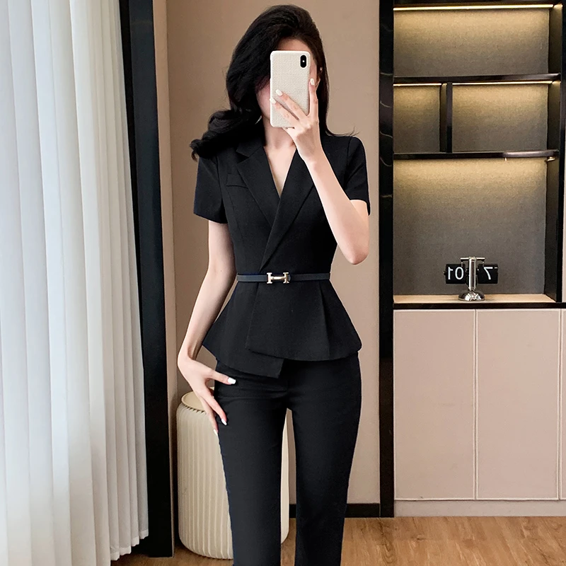 夏季西装套装女高级感职业装短袖西服外套面试商务正装前台工作服