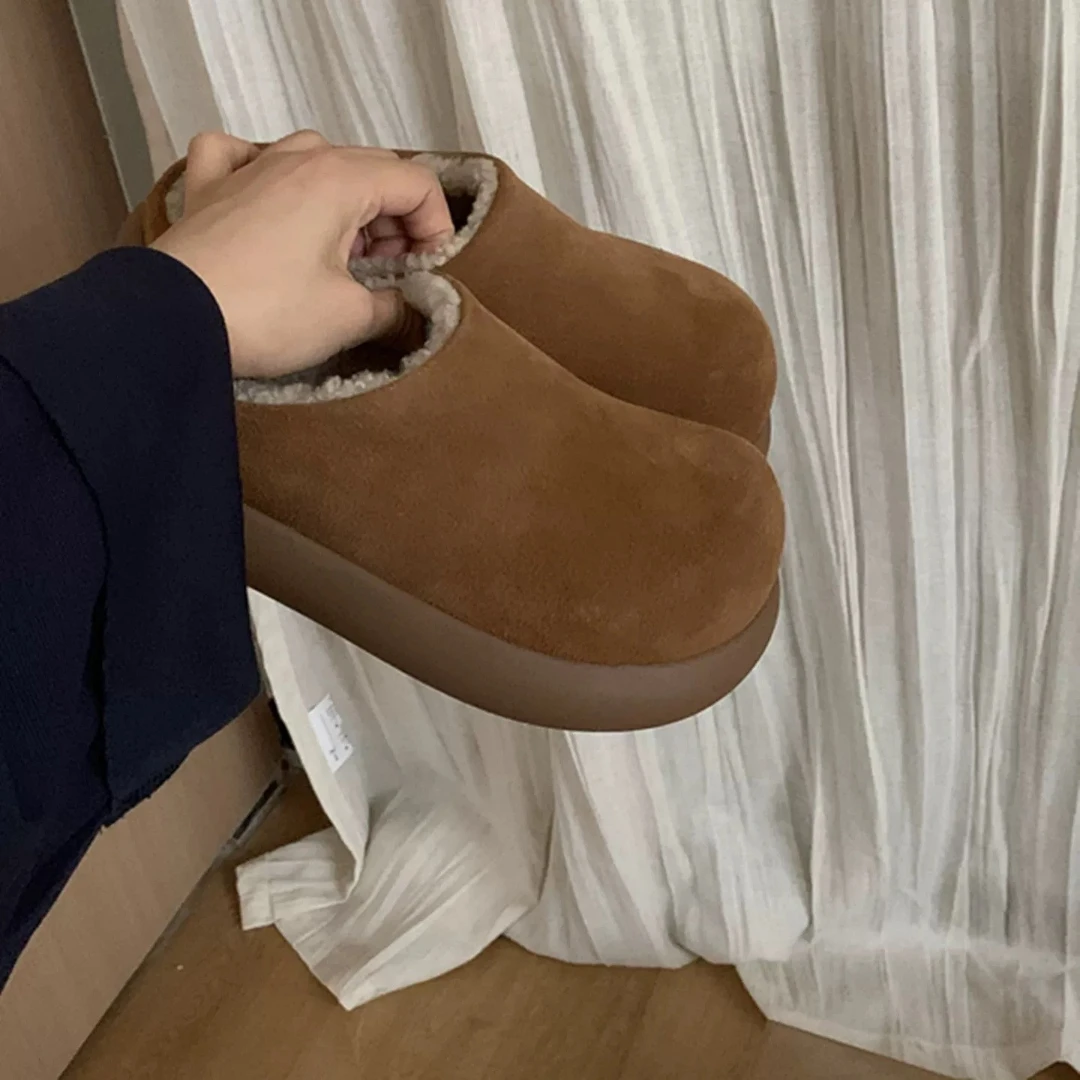 防水厚底小土豆勃肯鞋半拖毛毛拖鞋女2025冬季新款河南桑坡雪地靴