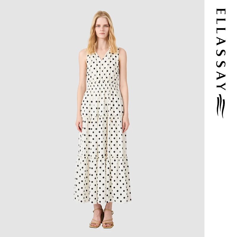 ELLASSAY歌力思2025夏季新款法式复古波点连衣裙女EWD362Y06200