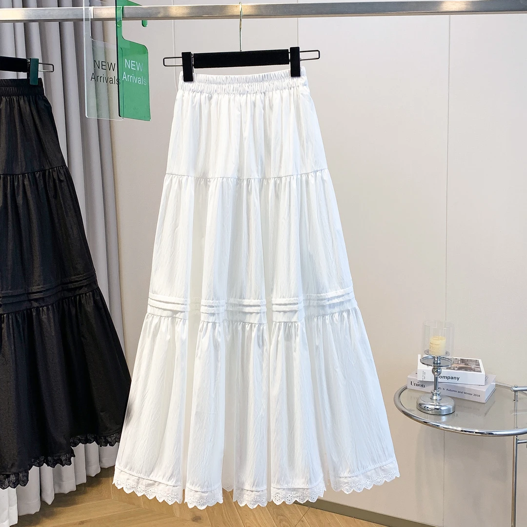 白色显瘦a字半身裙时尚百搭夏季休闲气质高腰垂感中长款大摆伞裙