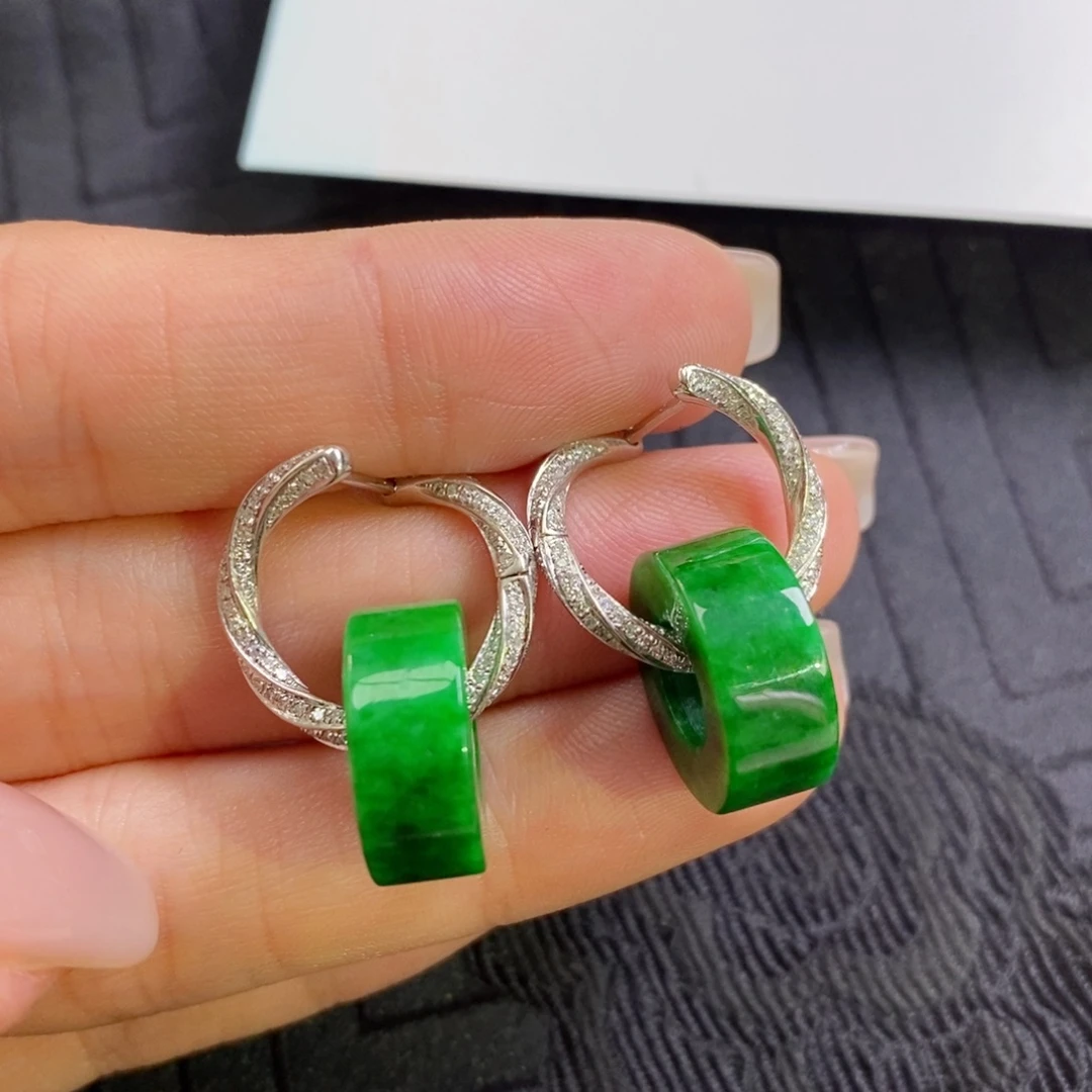 翡翠18K金镶嵌耳饰经典款耳包➕路路通