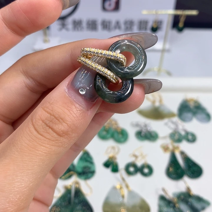 翡翠银S925镶嵌耳饰耳饰
