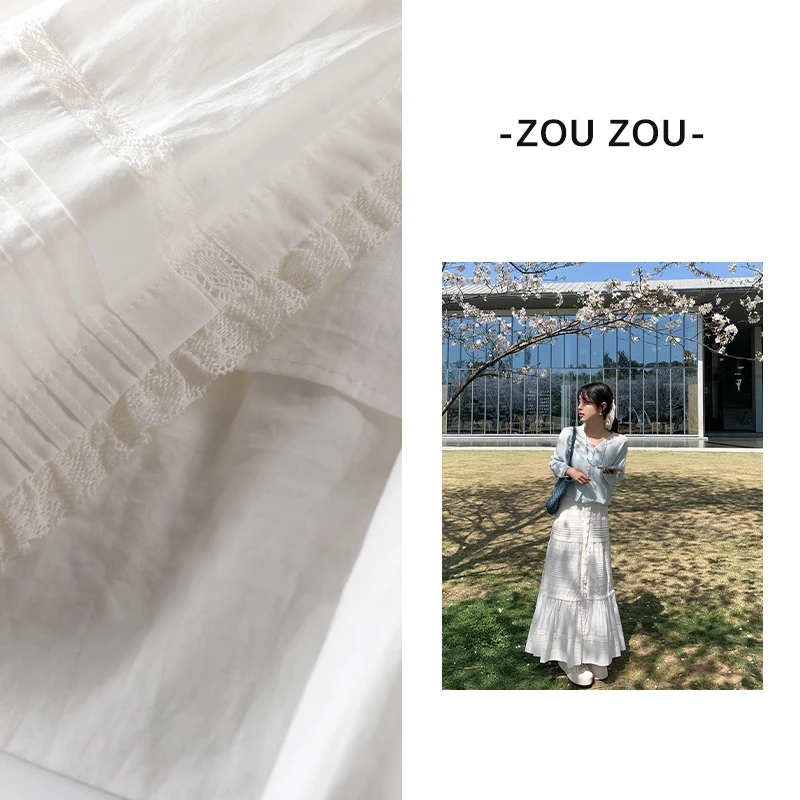 【白梨】邹邹小个子纯棉设计感蛋糕半裙女夏季高腰显瘦气质半身长裙