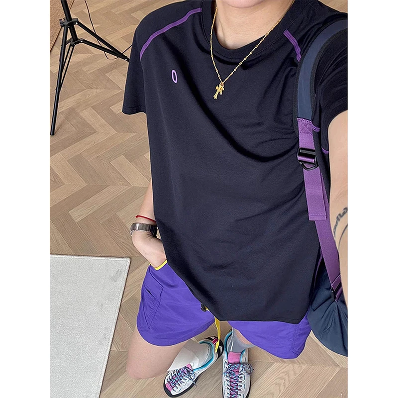 黑色凉感速干t恤男女夏季山系户外运动短袖骑行服情侣五分袖上衣