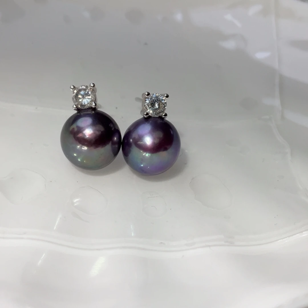 淡水珍珠银S925镶嵌耳饰