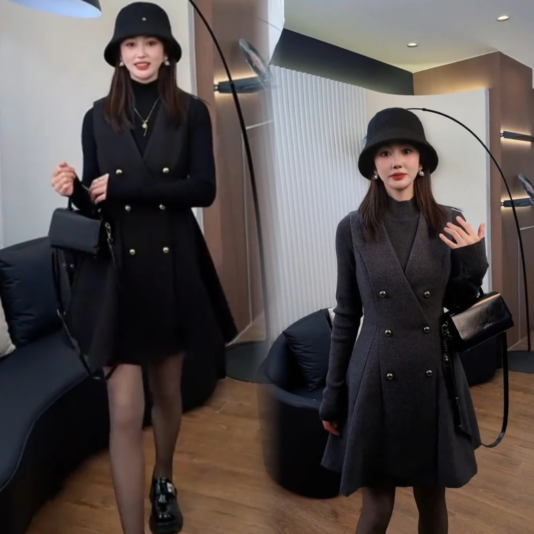 2025冬季新款法式气质打底衫搭配背心裙套装时尚千金风两件套女