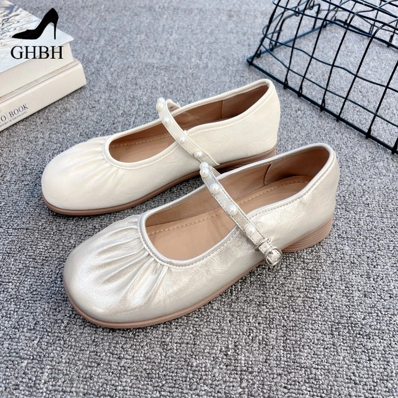 时尚款秋季新款女鞋圆头软底一字扣带浅口单鞋女鞋-