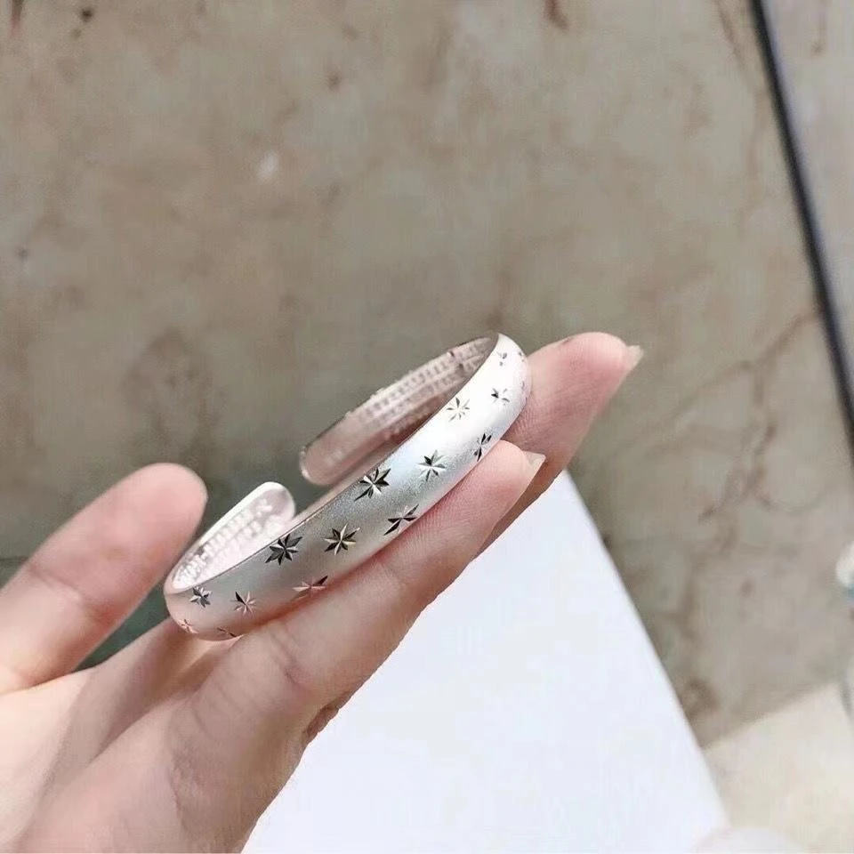 足银手镯  足银满天星999经典时尚银手镯开口可调节 礼盒发货 F