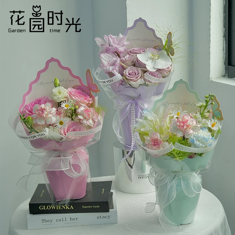 花园时光 母亲节浪漫定型片蝴蝶花边花店鲜花花束包装DIY材料