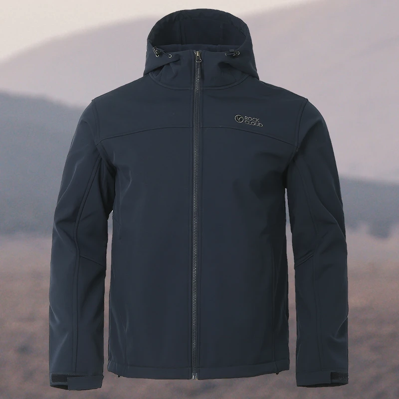 RockCloud/岩云男士户外运动加绒防风保暖防泼水连帽软壳夹克