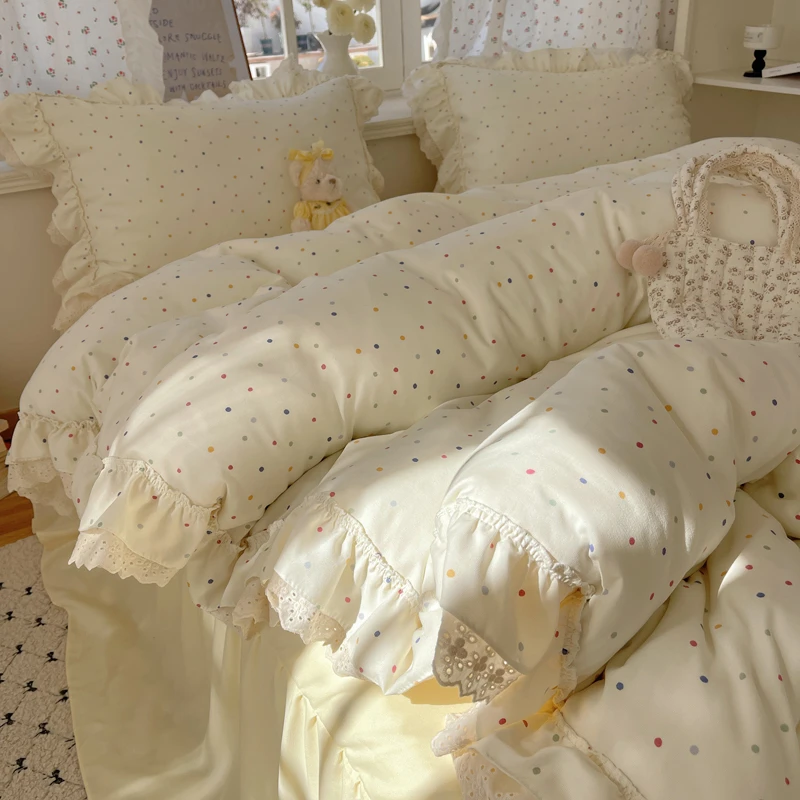 韩版公主风蕾丝花边床裙四件套可爱少女心床单被套亲肤宿舍三件套