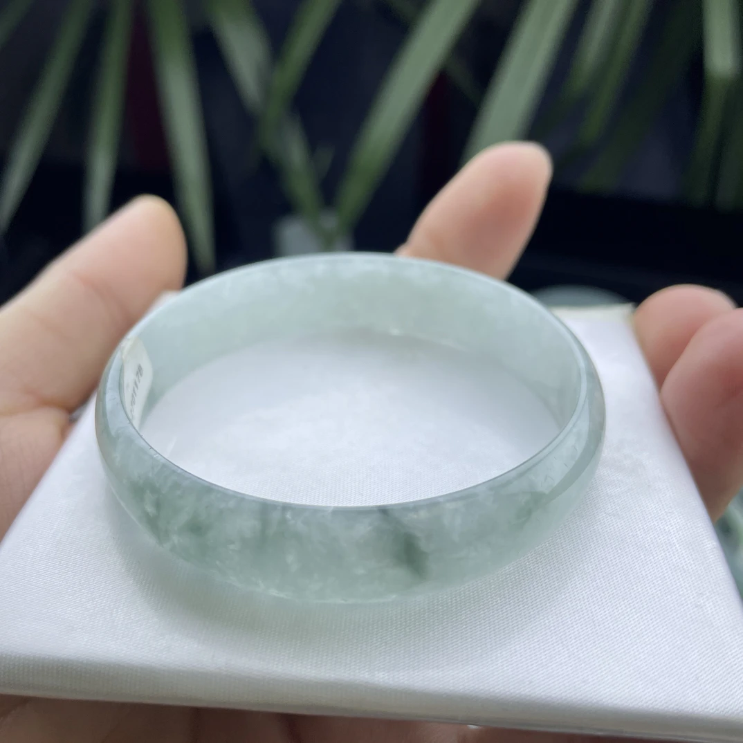 缅甸天然A货翡翠手镯52圈口 天然翡翠默认有纹  完美主义勿拍