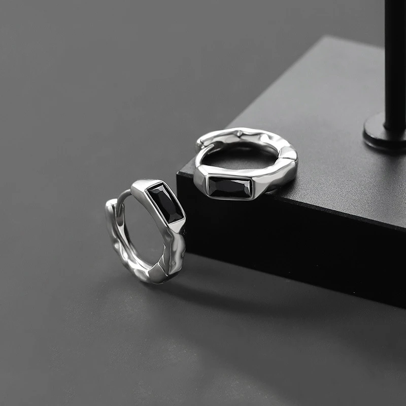 925银耳饰 黑锆石耳扣男简约高级感痞帅耳环耳骨耳圈送男友礼物