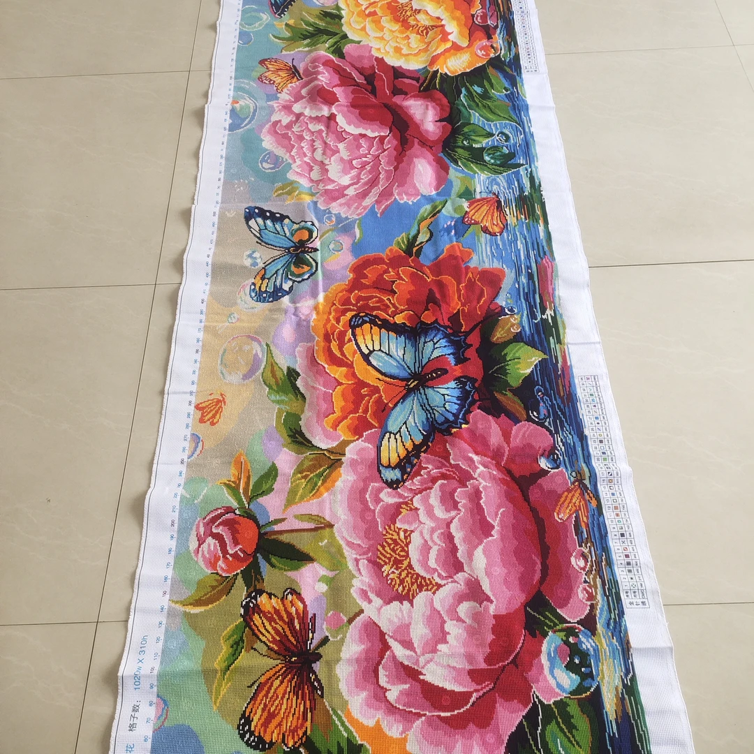 纯手工十字绣成品花开富贵国色芳华客厅棉线牡丹醉梦溪花294✘一米