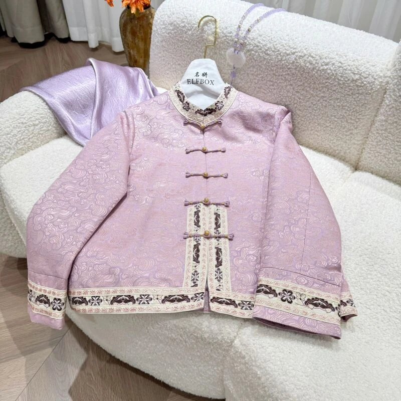 主播推荐《紫嫣》2025新款春装时尚气质百搭桑蚕丝新中式外套3666