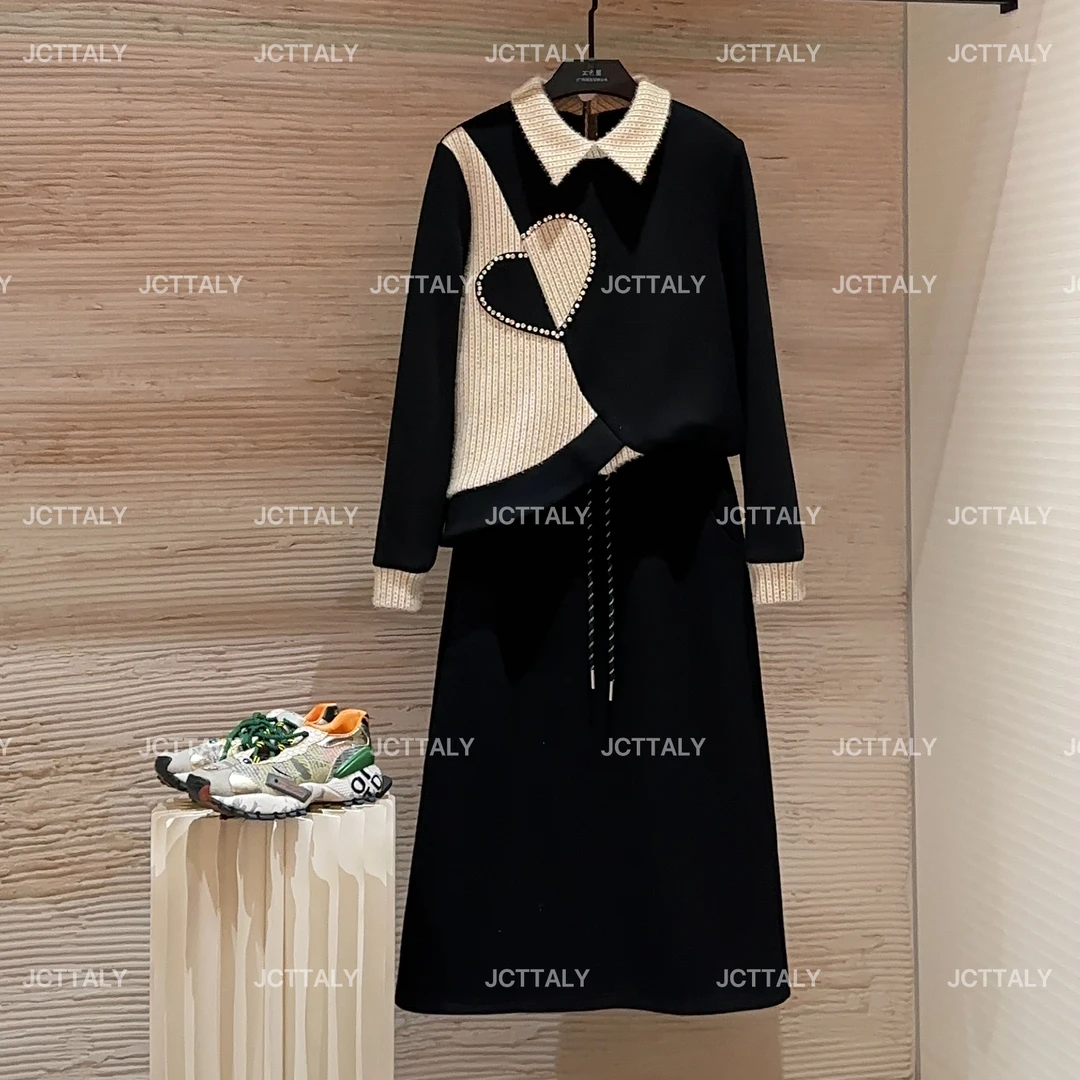 【宠粉价】（加绒）时尚女装黑色加长设计师春季轻奢国风套装TZ-869