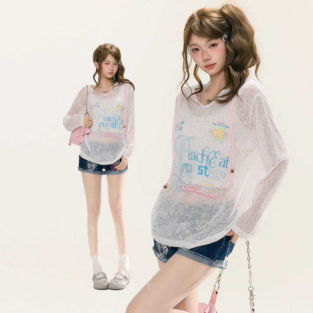 薄款重工扎染t恤休闲打底设计感长袖针织夏季宽松印花圆领套头