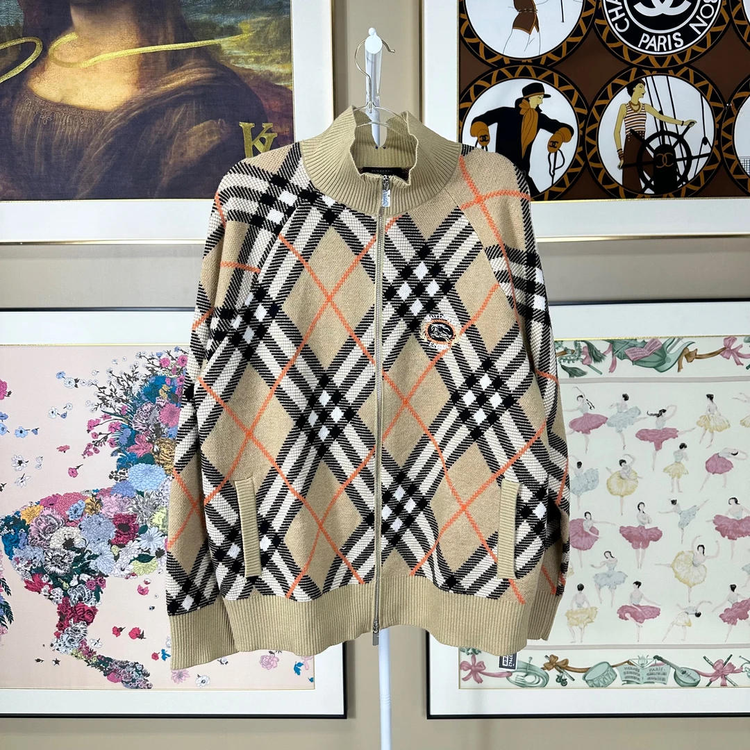 95新 BURBERRY/博柏利 巴宝莉针织格纹开衫外套/Fy3869