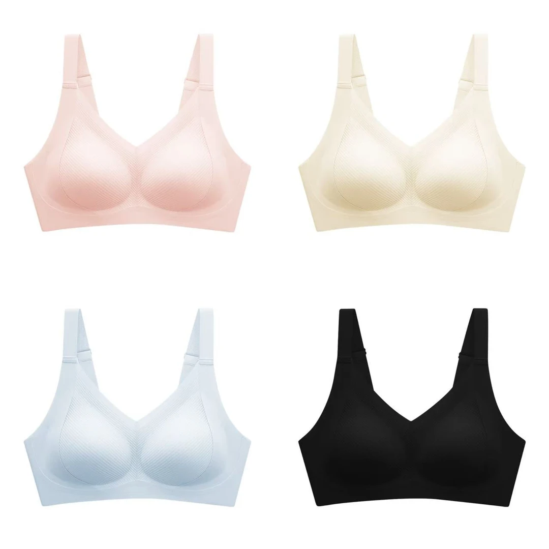 夏季螺纹薄款大码固定杯薄款大胸显小聚拢收副乳防下垂胖妹妹文胸