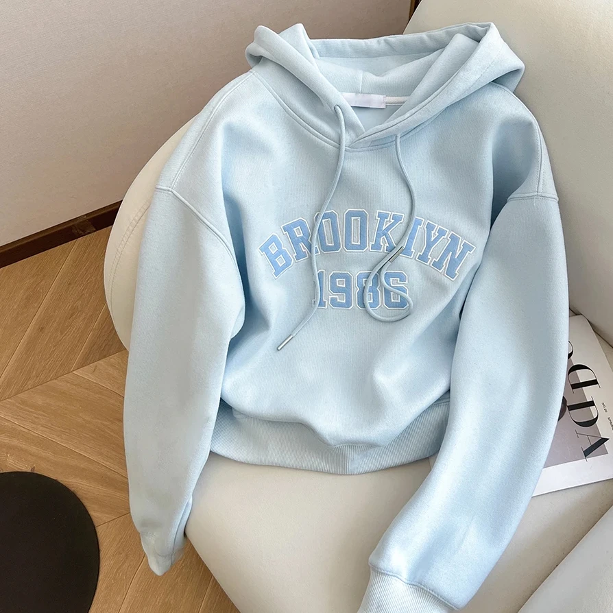 美式潮牌宽松字母刺绣连帽卫衣外套女早秋情侣穿搭长袖上衣