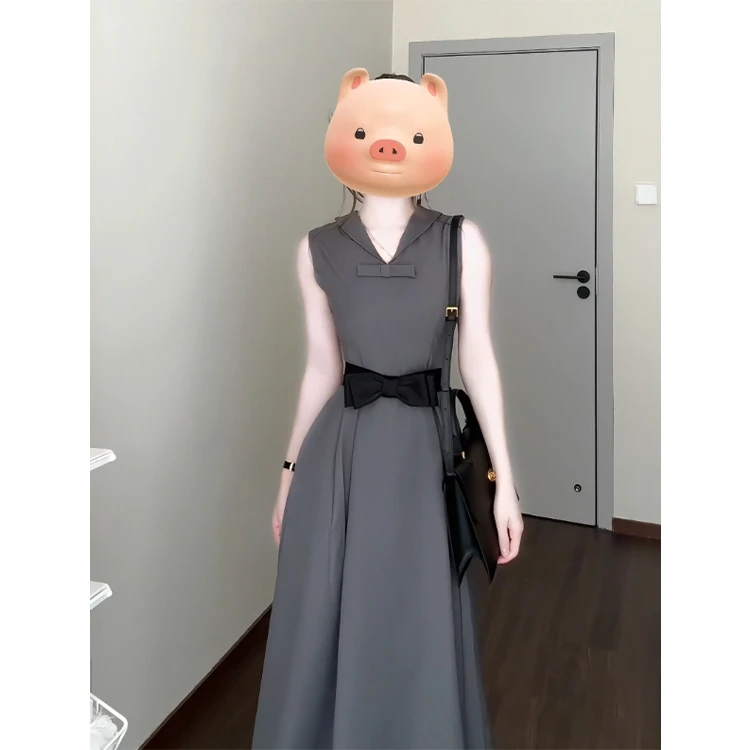 连衣裙女2025夏季新款法式气质前后两穿设计感收腰显瘦蝴蝶结裙子
