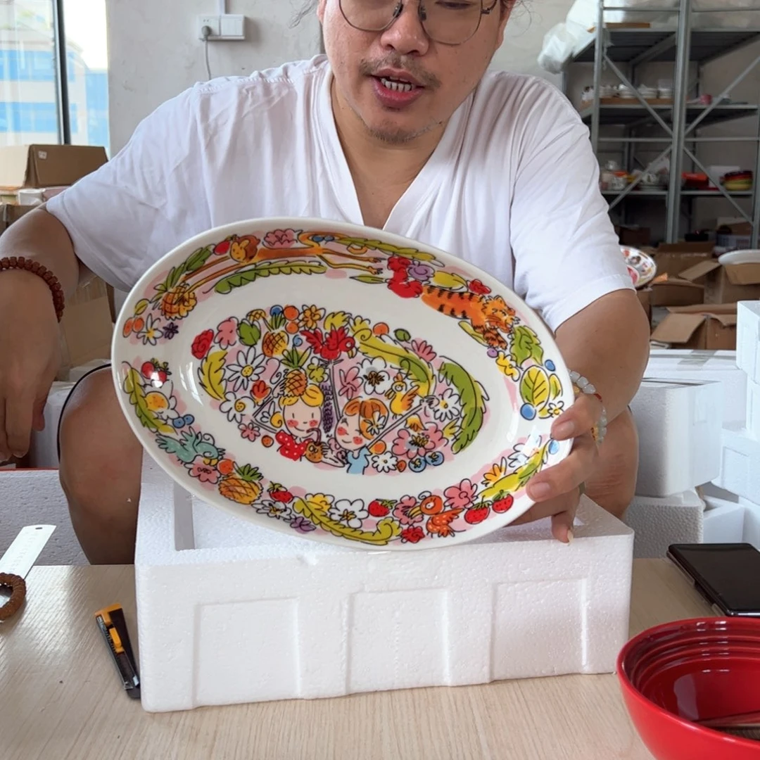 老姊妹家瓷器好漂亮森林闺蜜椭圆盘