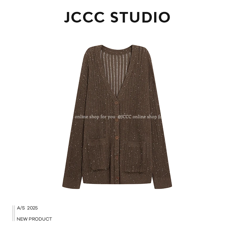 JCCC影子【闪耀星河】灰色松弛慵懒手工棒针亮片针织开衫JE4FAZ22