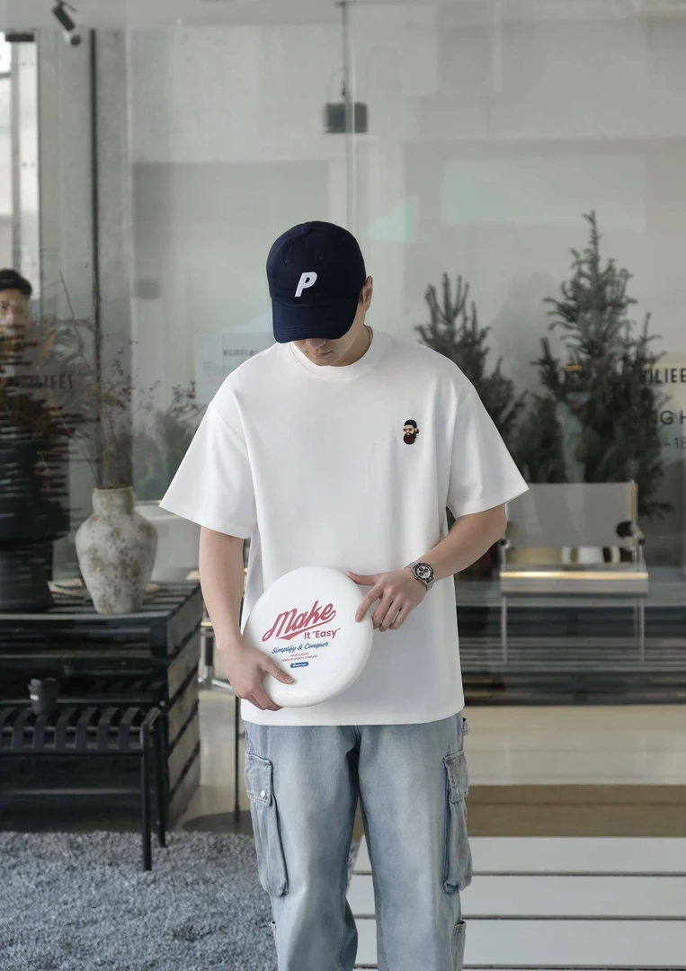 短袖夏季刺绣冰感男士T恤潮流圆领百搭时尚休闲半袖宽松圆领